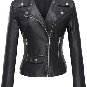 Women's Faux Leather Moto Biker Short Coat Jacket